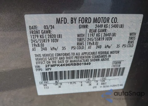 2024 Ford Edge Titanium from USA, damaged, VIN 2FMPK4K96RBB01949